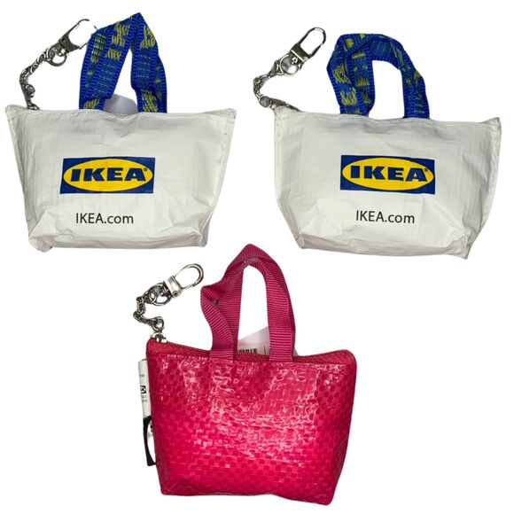 NEW IKEA Japan Mini Pink White Zipper Coin Keychain Mini Bag Tote Purse - Picture 2 of 10